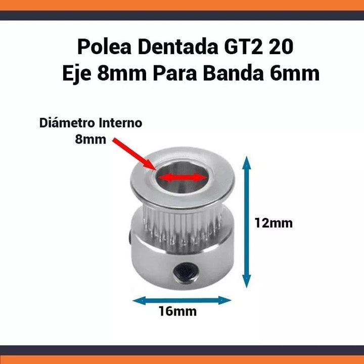 Polea Dentada Gt2 20t Para Banda 6mm Impresora 3d Cnc - Tecneu