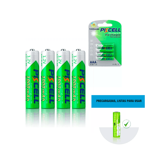 Pilas Recargables AAA 1000mAh Pkcell® Baterias 1.2v Pre Cargada