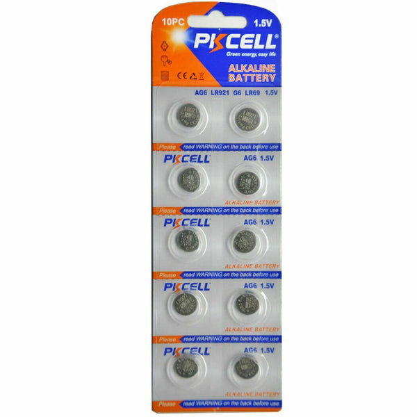 10 Piezas Batería Alcalina AG6 (D371, LR921) 1.5V 2.0mm - Tecneu