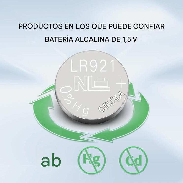 10 Piezas Batería Alcalina AG6 (D371, LR921) 1.5V 2.0mm - Tecneu