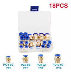 18 Piezas Conector Rápido Neumático Racor Latón Medidas 4/6/8/10mm 1/4'' Pulgada