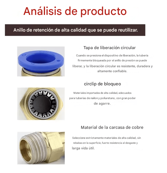 18 Piezas Conector Rápido Neumático Racor Latón Medidas 4/6/8/10mm 1/4'' Pulgada - Tecneu