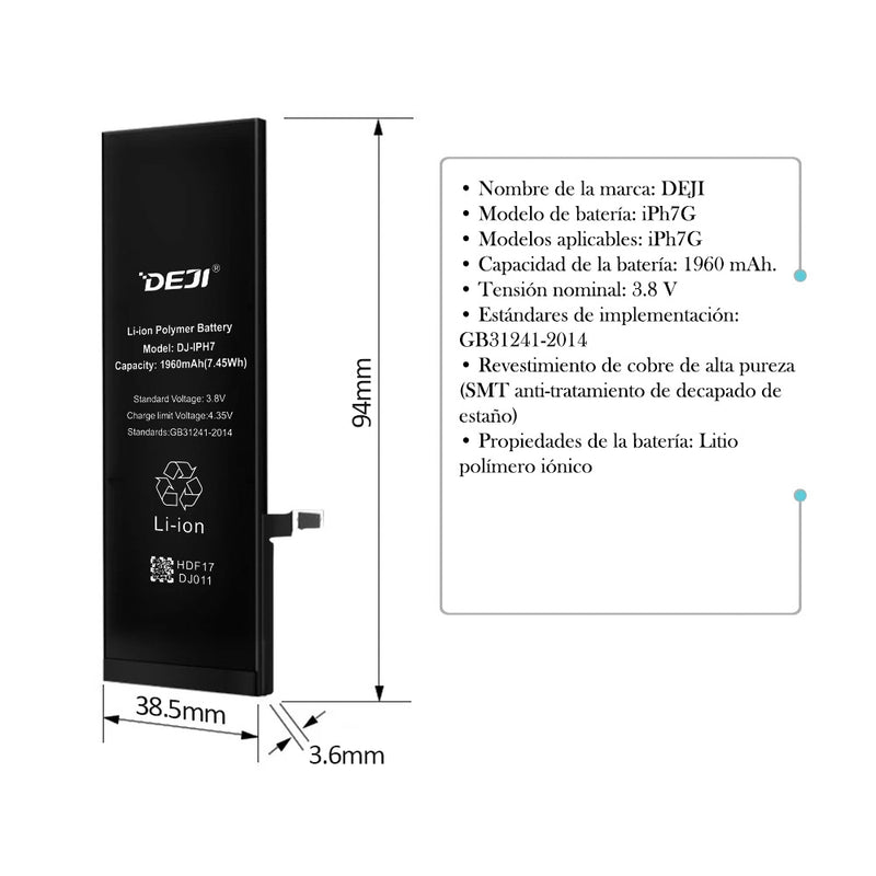 Batería Para iPhone 7 Alta Capacidad 1960MAh Deji® Pila 3.82V
