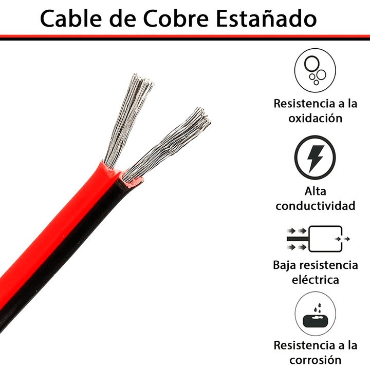 1m de Cable Doble Rojo/Negro 22AWG Cobre estañado Multifilar - Tecneu