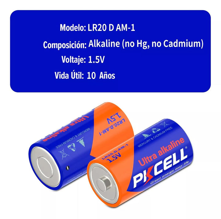 2 Pilas D Ultra Alcalina D2 Pkcell® Batería Tipo D Extra Duración - Tecneu