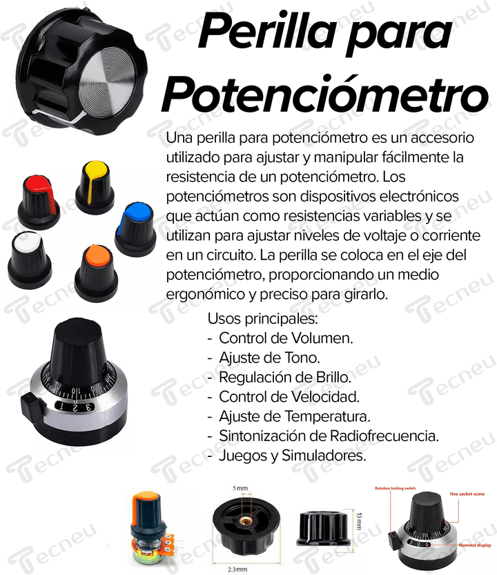 20 Potenciómetros 10 Valores De 1k A 1m + 20 Perillas + Caja Organizadora - Tecneu