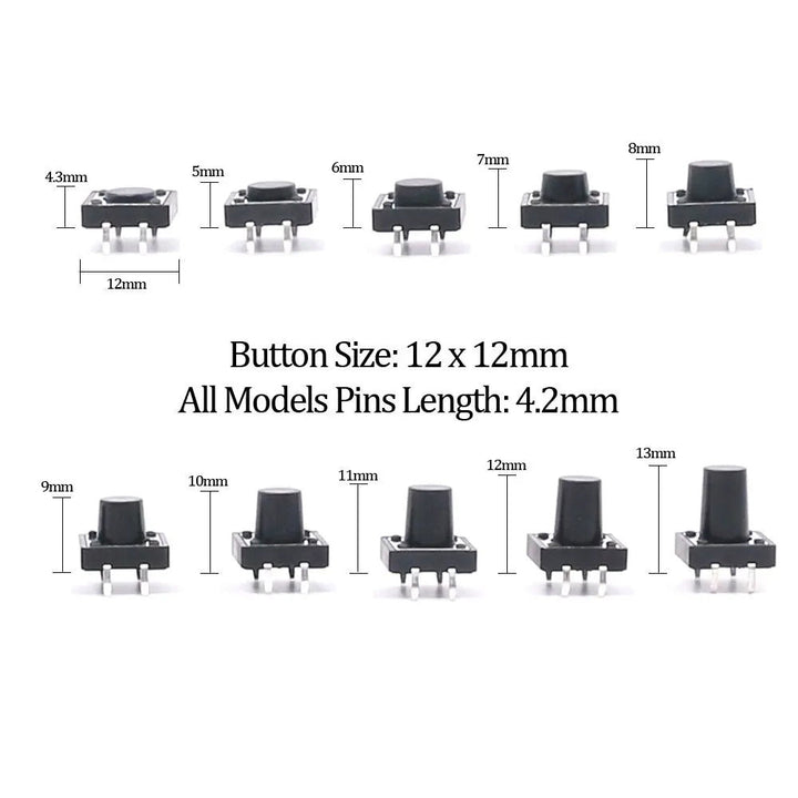 250 Piezas Push Button Pulsador 4 Pines Interruptor 20 Tipos - Tecneu
