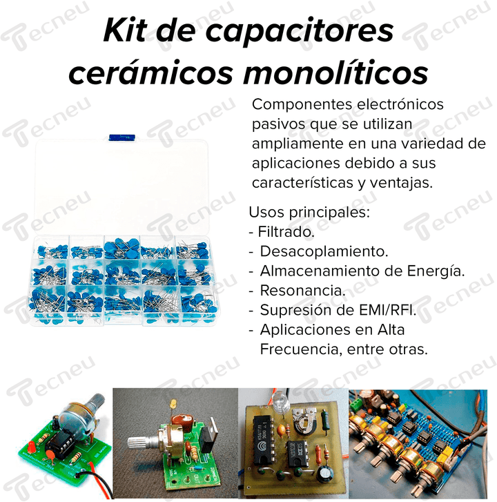 300 Capacitores Cerámicos Monolíticos Alto Voltaje 1nF - 10nF 1kV - 3kV Con Caja Organizadora - Tecneu