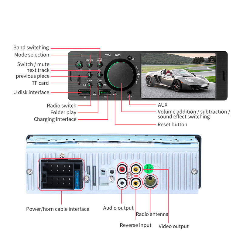 Autoestereo 7805 Mp5 Pantalla 4.1 Touch Camara Bt Fm Aux Sd