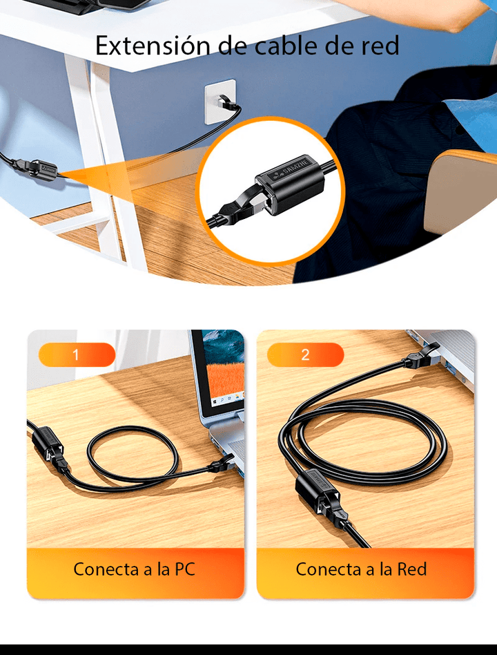 3mts Cable Extensión Ethernet RJ45 Macho a Hembra Cat6 10Gbps - Tecneu