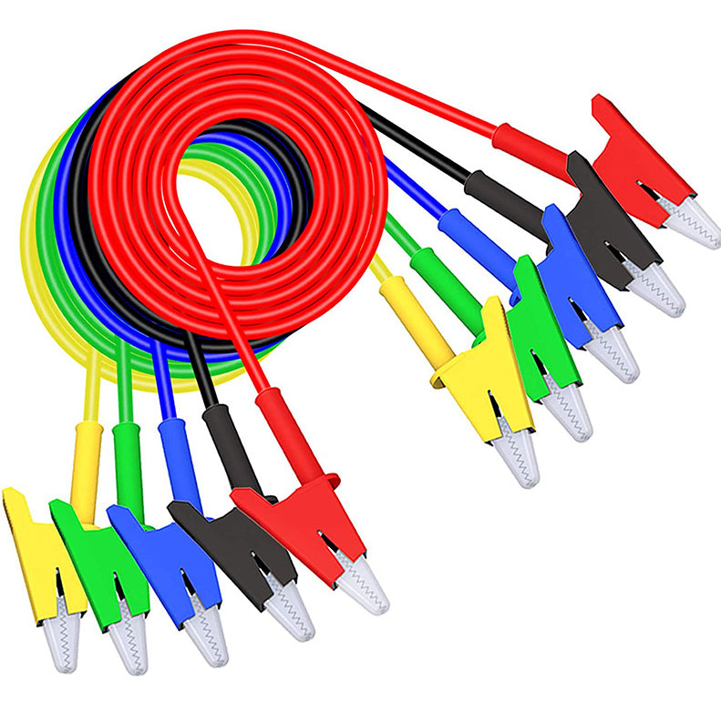 Kit 5 Cables de Prueba 1m Pinza Caimán Doble 1000V 15A Antiderrapante Colores Surtidos