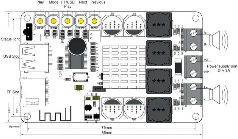 Amplificador Tpa3116 De Potencia 2x50w Estereo Bluetooth 4.0