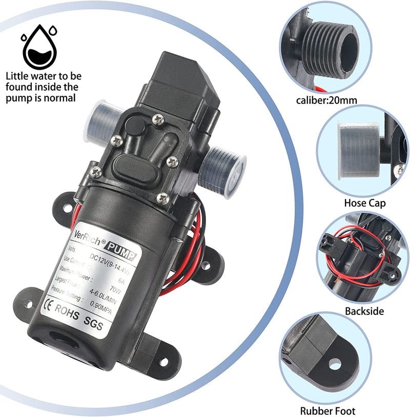 Bomba De Agua Diafragma Portátil Inteligente 1/2inch 6l/min 12v 70w