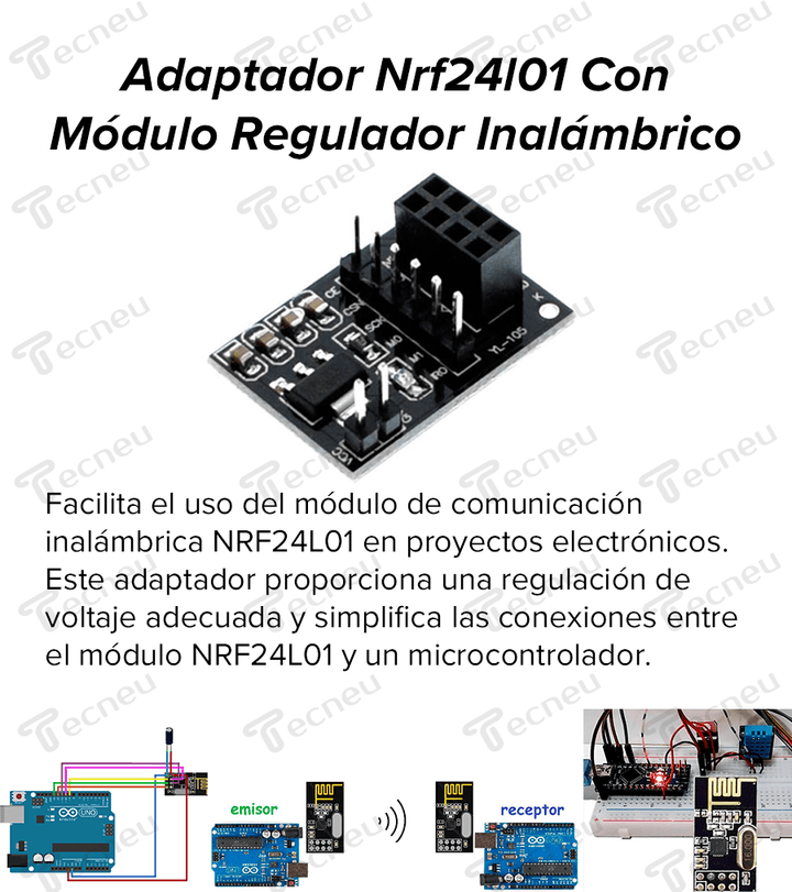 Adaptador Nrf24l01 Con Módulo Regulador Inalámbrico - Tecneu