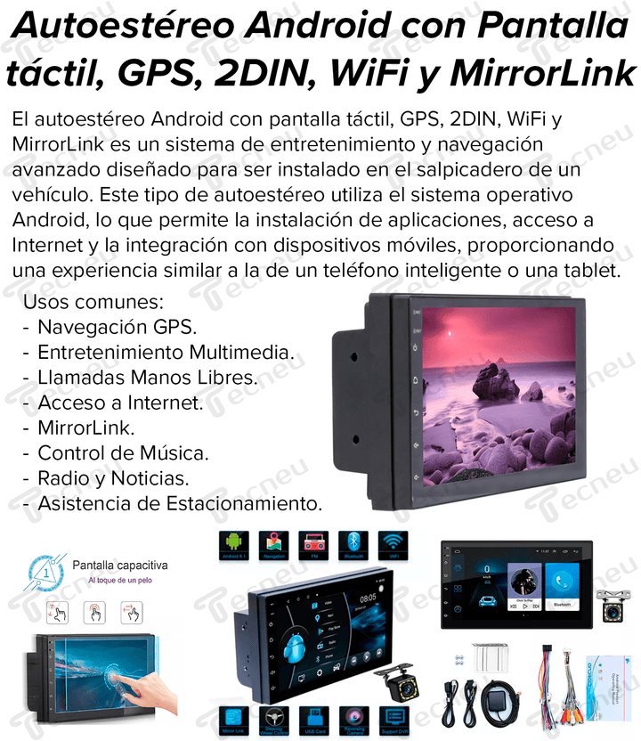 Autoestereo Android Pantalla Tactil Gps 2din Wifi Mirrorlink Touch - Tecneu