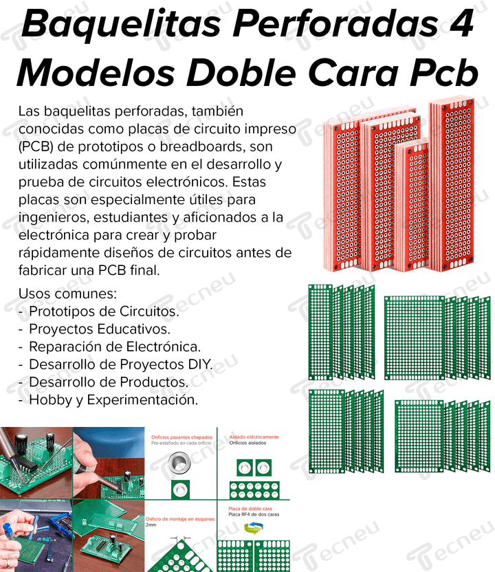 Kit 20 Baquelitas Perforadas 4 Modelos Doble Cara Pcb Verde - Tecneu
