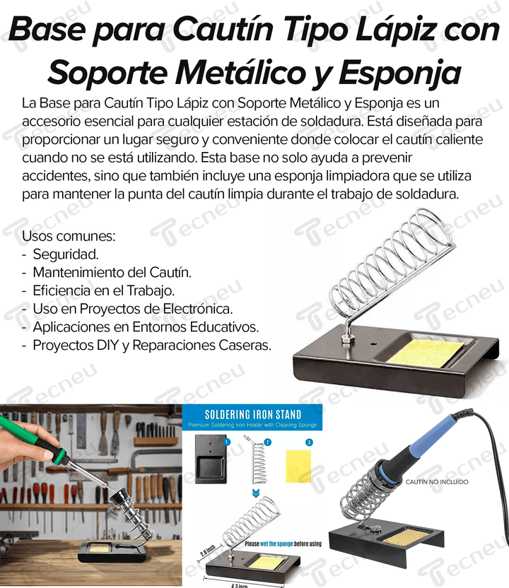 Base Para Cautín Tipo Lápiz Con Soporte Metálico Y Esponja - Tecneu