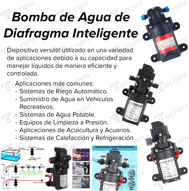 Bomba De Agua Diafragma Inteligente 1/4inch 6L Alta Presión 12v 70w - Tecneu