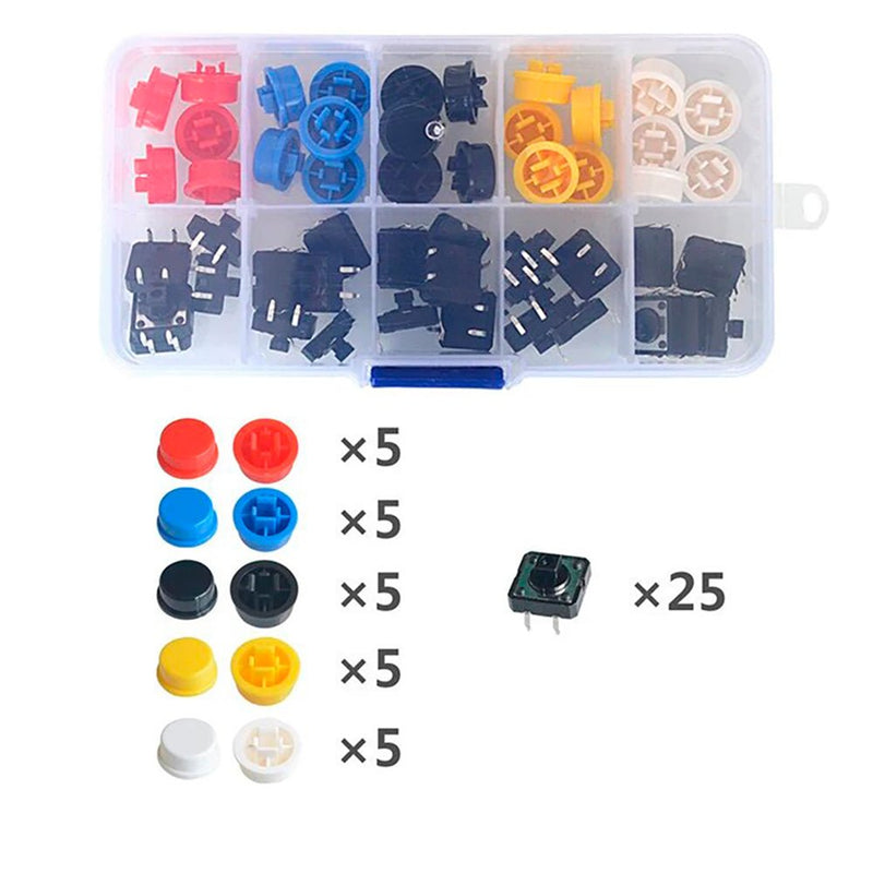 Caja Organizadora Con 25 Pulsadores 12x12mm 1a 5 Colores
