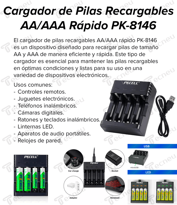 Cargador Pilas Recargables Aa/ Aaa Rapido Pk - 8146 - Tecneu