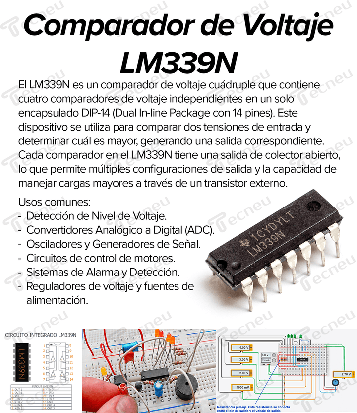 LM339N Comparador de Voltaje Cuádruple DIP14 - Tecneu