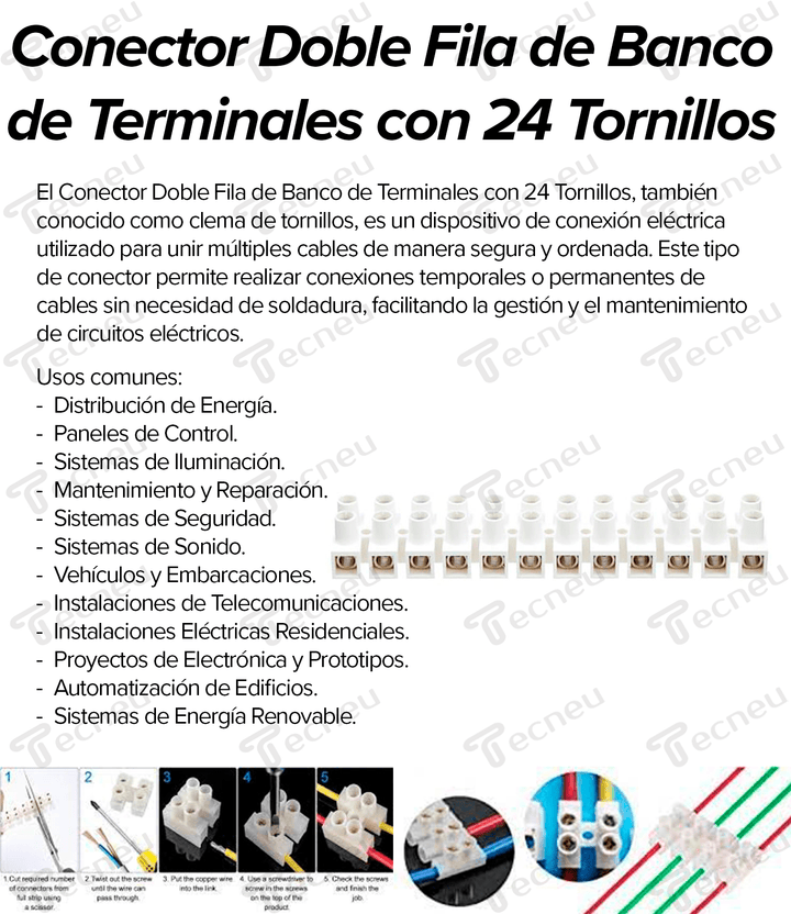 Conector Doble Fila De Banco De Terminales 24 Tornillos Clema - Tecneu