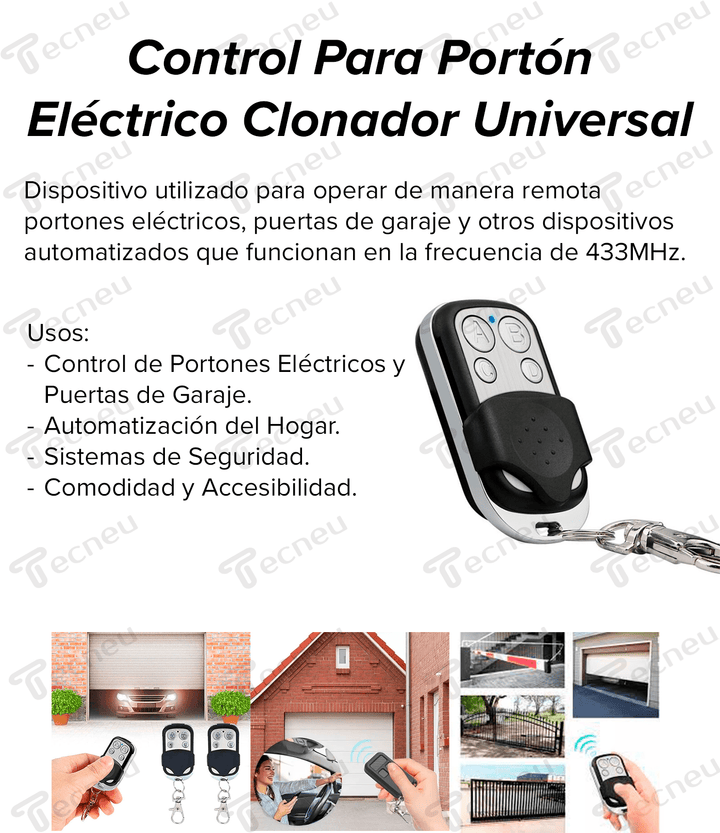 Control Para Porton Electrico Seguridad 433mhz Clonador Universal - Tecneu