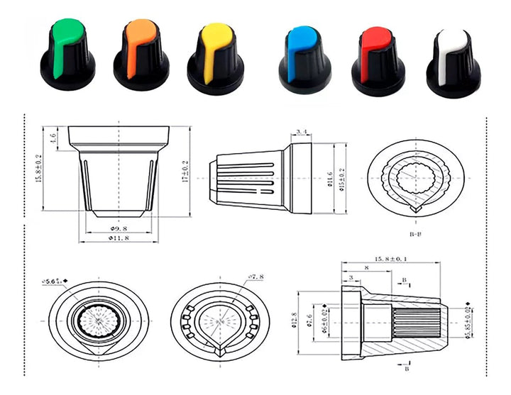 Perilla Para Potenciómetro Colores: Verde Azul Amarillo Naranja Rojo Blanco - Tecneu