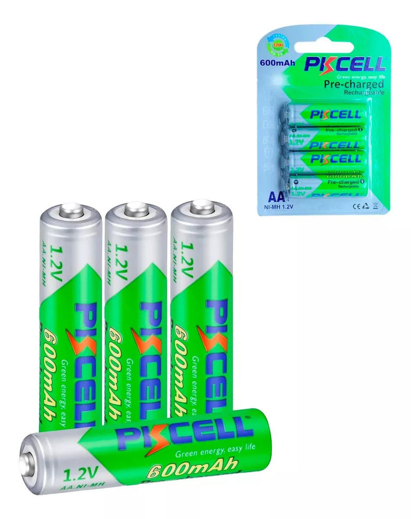 Paquete 4 Baterías AA Recargables Precargada 600mah Pila Pkcell Nimh - Tecneu