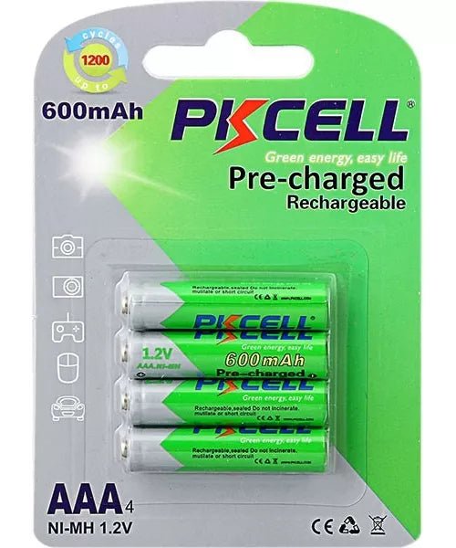 Paquete 4 Pilas Recargables de 600mAh 1.2 V, Pilas AAA Pkcell® - Tecneu