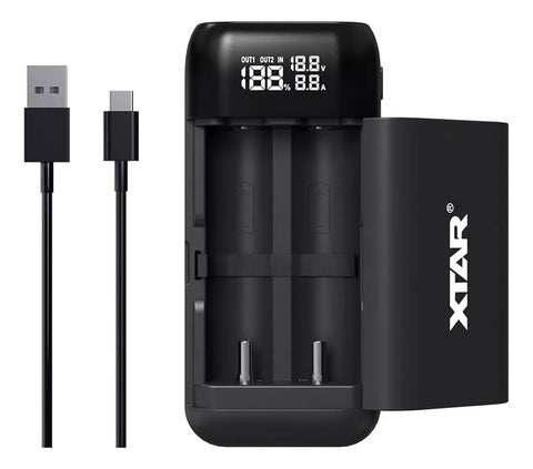XTAR PB2SL Cargador de Baterías 18650 Con Power Bank Li-ion IMR INR ICR