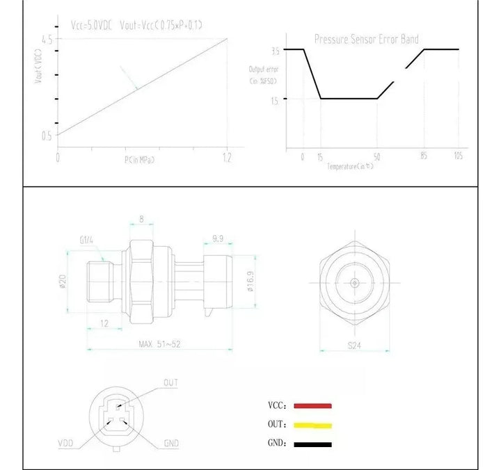 Sensor De Presión Agua, Aire, Aceite, Gas 174psi - Tecneu