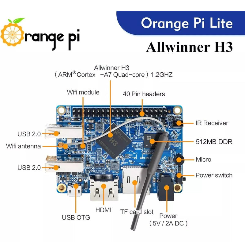 Orange Pi Lite Pc Quad Core 1.2 Ghz 1 GB Ddr3 Hdmi Wifi - Tecneu