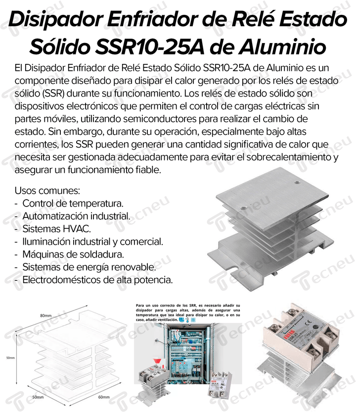 Disipador Enfriador De Relé Estado Sólido Ssr10 - 25a Aluminio - Tecneu