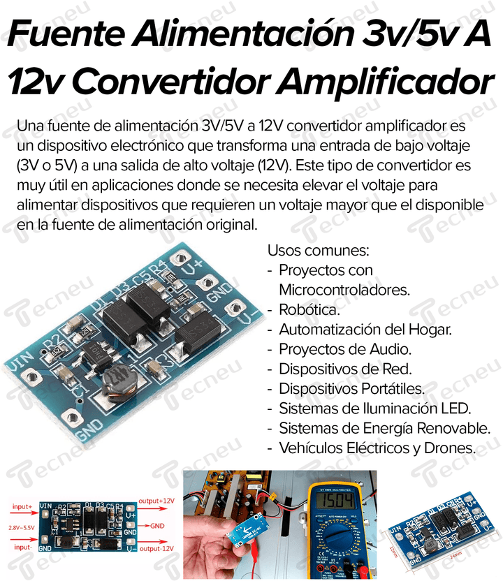 Fuente Alimentación 3v/5v A 12v Convertidor Amplificador - Tecneu