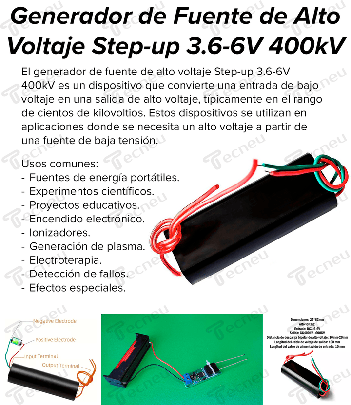 Generador Fuente De Alto Voltaje Stepup 3.6 - 6v 400kv - Tecneu