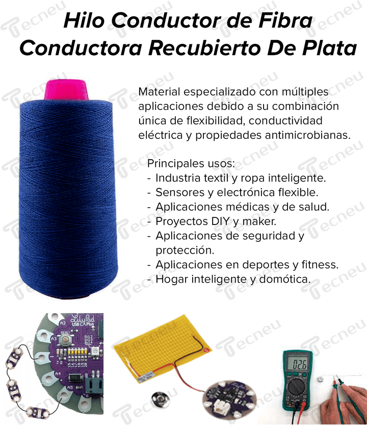 Hilo Conductor 100g Fibra Conductora Recubierto De Plata - Tecneu