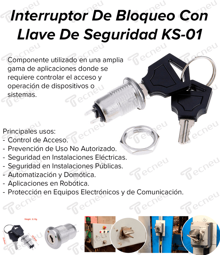 Interruptor De Bloqueo Con Llave De Seguridad KS - 01 ON OFF - Tecneu