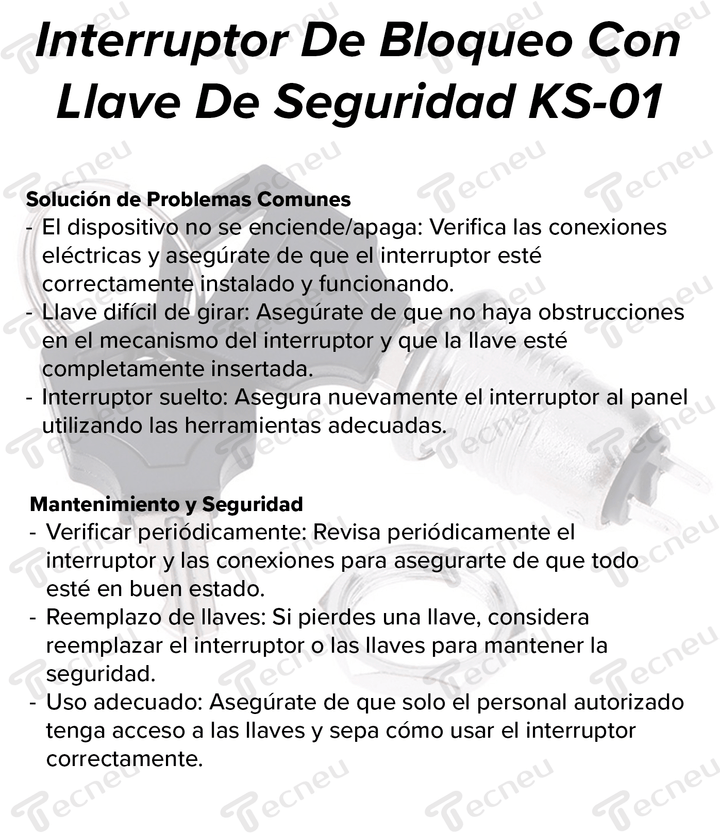 Interruptor De Bloqueo Con Llave De Seguridad KS - 01 ON OFF - Tecneu