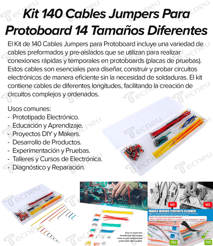 Kit 140 Cables Jumpers Para Protoboard 14 Tamaños Diferentes - Tecneu