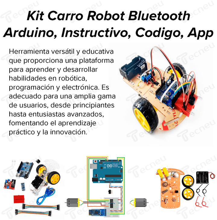 Kit Carro Robot Bluetooth Arduino, Instructivo, Codigo, App - Tecneu