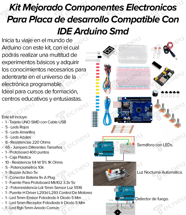 Kit Mejorado Componentes Electronicos Para Tarjetas Uno Smd (137 - 80) - Tecneu