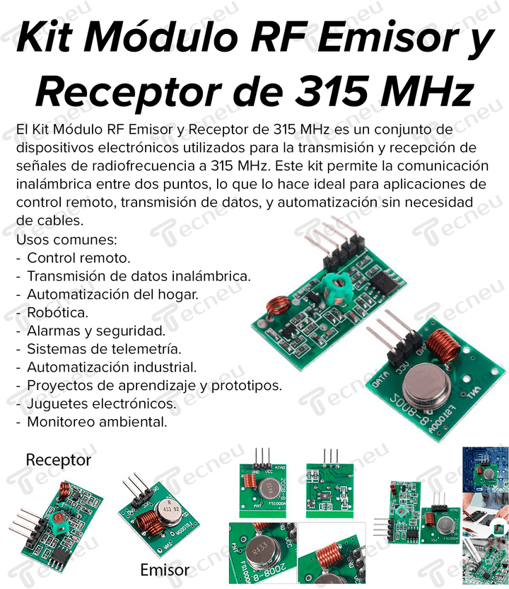 KIT Modulo Rf Emisor Y Receptor 315 Mhz Pic - Tecneu