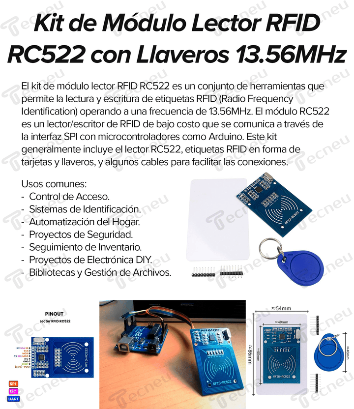 Kit De Modulo Lector Rfid Rc522 Llavero 13.56mhz y Mas - Tecneu