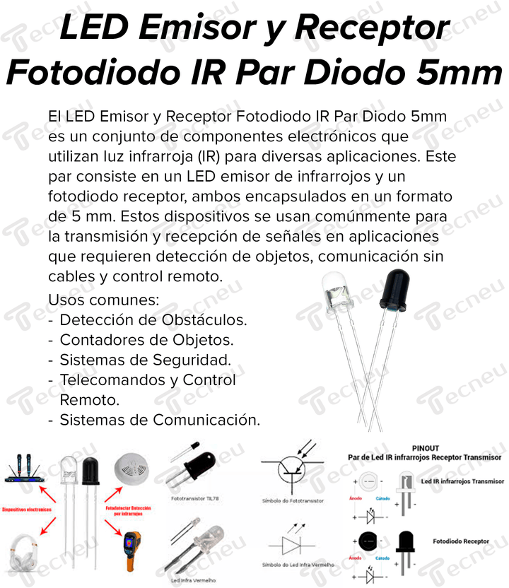 Led Emisor Y Receptor Fotodiodo Ir Par Diodo 5mm - Tecneu