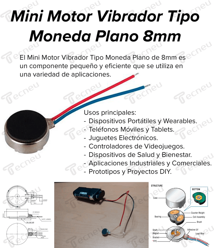 Mini Motor Vibrador Tipo Moneda Plano 8mm - Tecneu