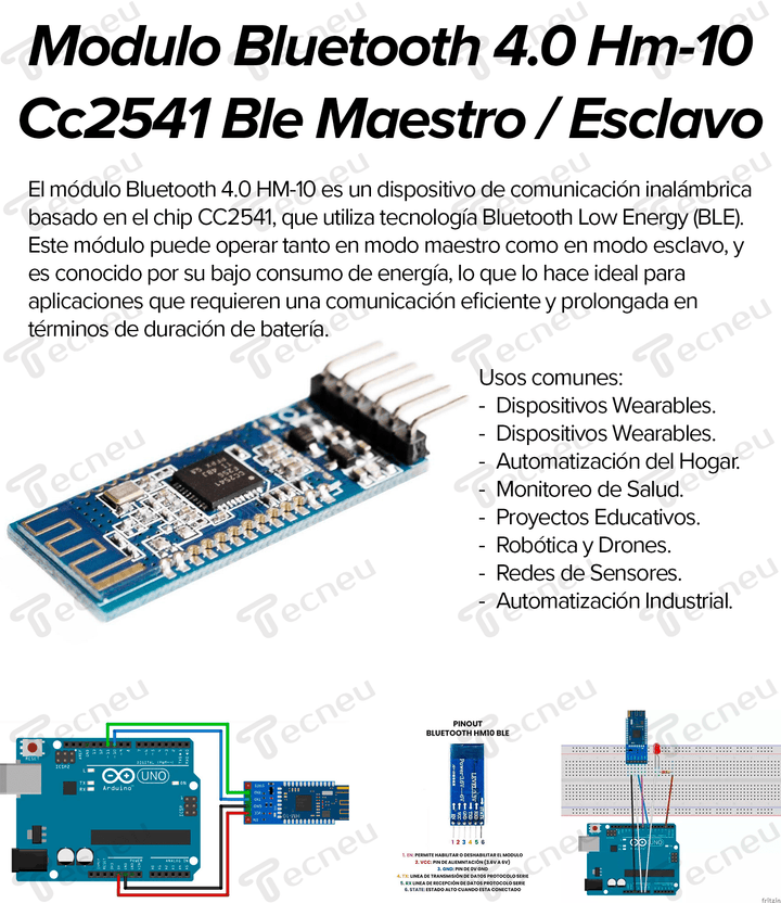Modulo Bluetooth 4.0 Hm - 10 Cc2541 Ble Maestro / Esclavo - Tecneu