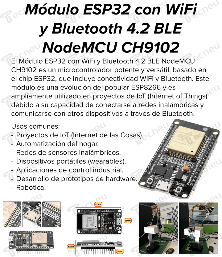 Módulo Esp32 Wifi + Bluetooth 4.2 Ble Nodemcu CH9102 - Tecneu