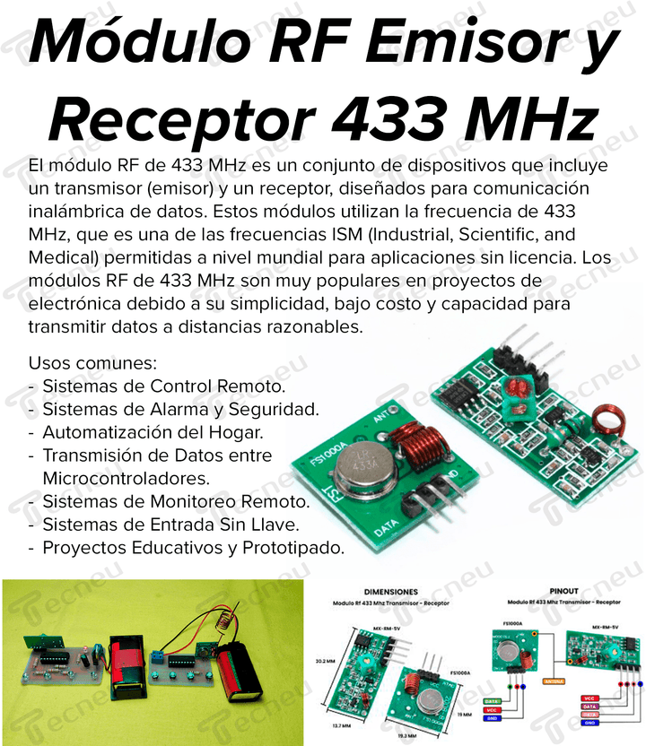 Modulo Rf Emisor Y Receptor 433 Mhz - Tecneu
