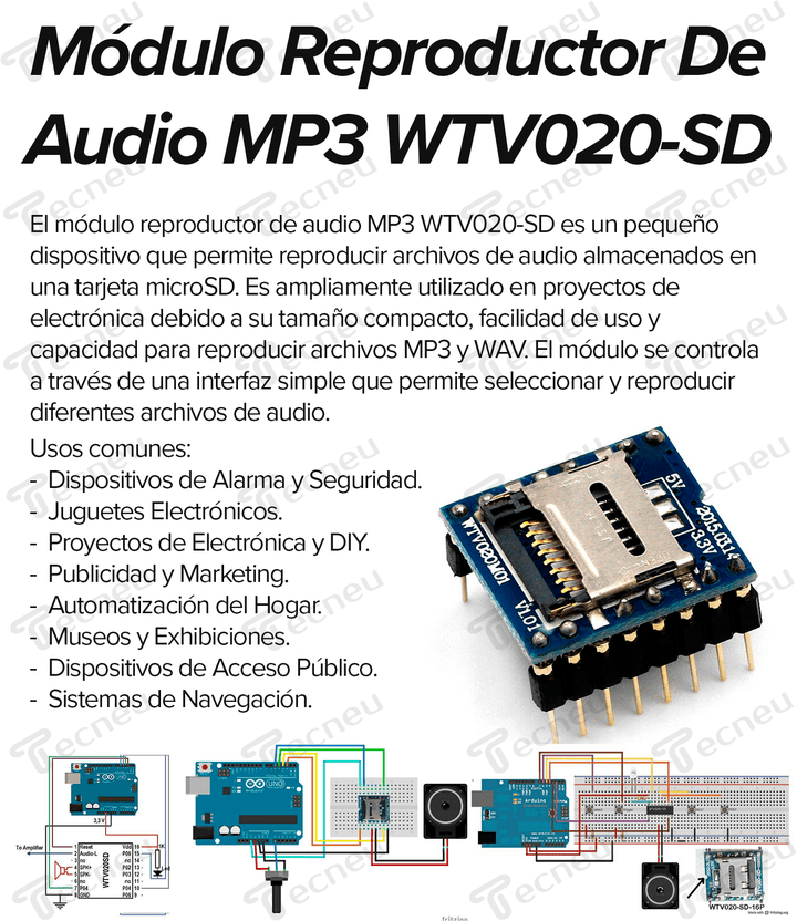Módulo Reproductor De Audio Mp3 Wtv020 - sd - Tecneu
